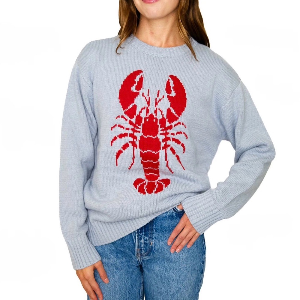 Mighty Fine Light Gray Crewneck Sweater with Red Lobster Graphic